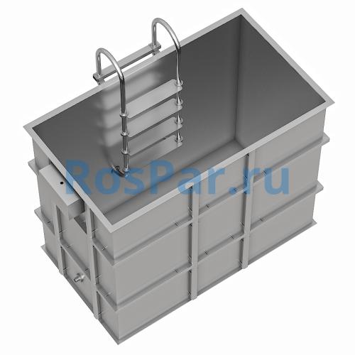 Прямоугольная купель «COMFORT» из нержавеющей стали длина 1400 мм ширина 800 мм высота 1150 мм