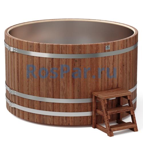 Круглая купель «PREMIUM» из лиственницы с вставкой из нержавеющей стали диаметр 2000 мм высота 1150 мм
